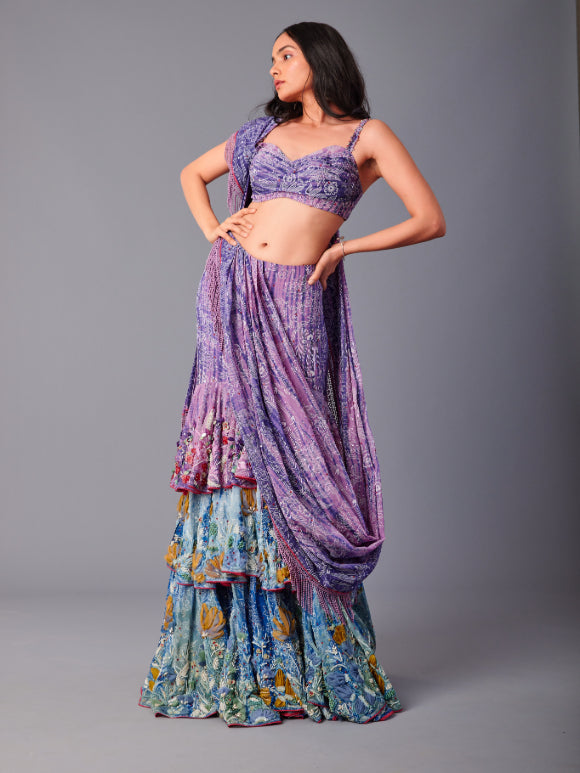 Leher Tiered Lehenga-Saree