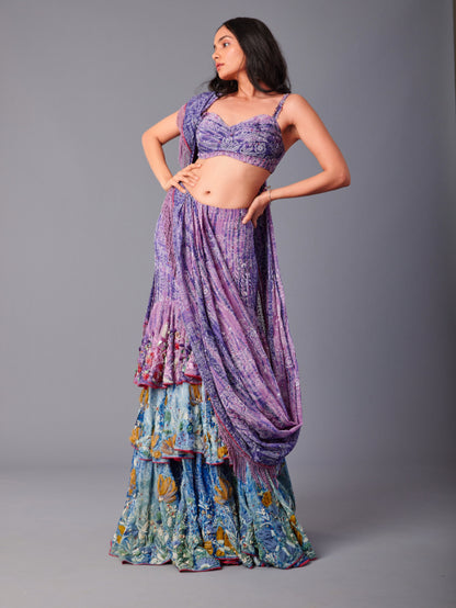 Leher Tiered Lehenga-Saree