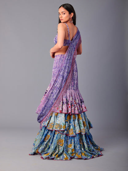 Leher Tiered Lehenga-Saree