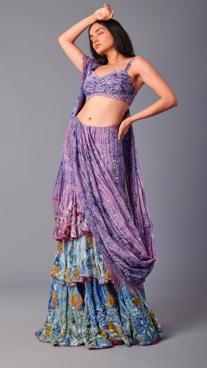Leher Tiered Lehenga-Saree