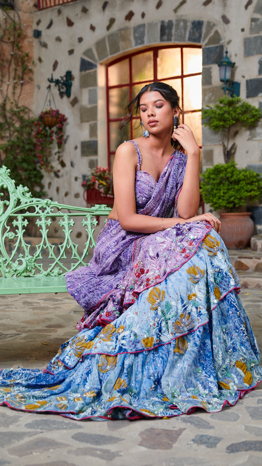 Leher Tiered Lehenga-Saree